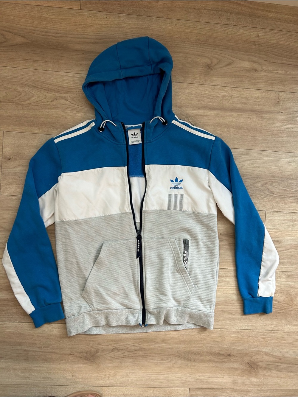 Adidas Blue, White & Gray Hooded Zip Track Jacket